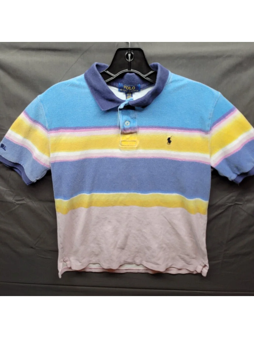 Toddler Boy's Polo Ralph Lauren Color Block Teal Yellow Stripe Polo sz L (14-16)